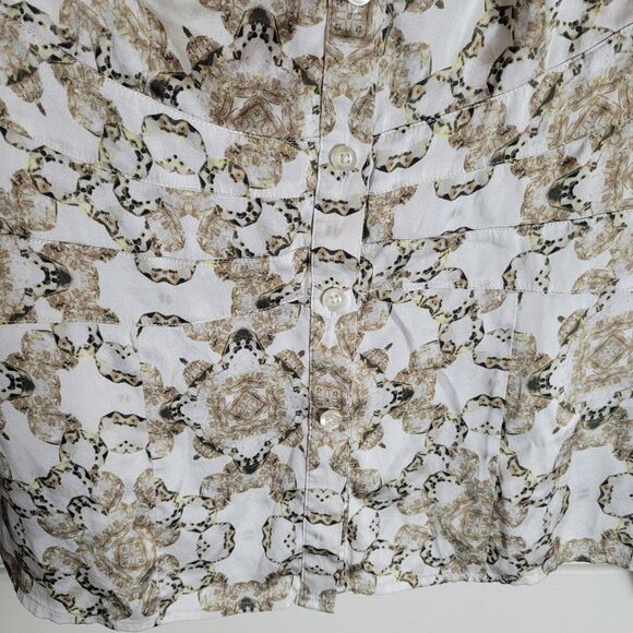 Cache Silk Button Down Shirt Women's Size Medium White Tan Old Money Equestrian - Picture 4 of 11